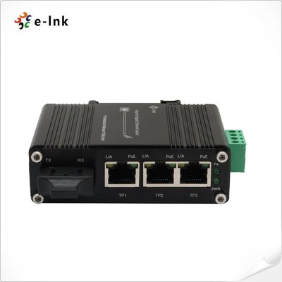 ミニインダストリアル 3ポート 10/100/1000T 802.3at PoE + 1ポート 1000X SC イーサネット スイッチ 12~48VDC入力と電圧ブースター