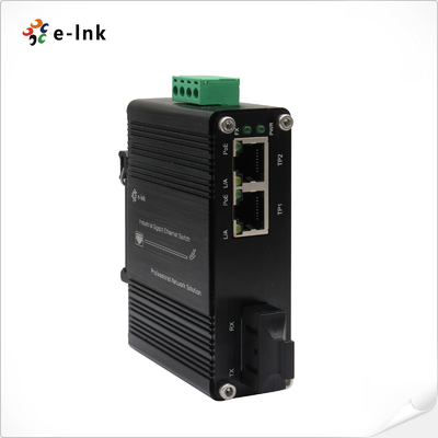 ミニインダストリアル 1ポート100Base-FXから 2ポート10/100Base-T 30W PoE+メディアコンバーター