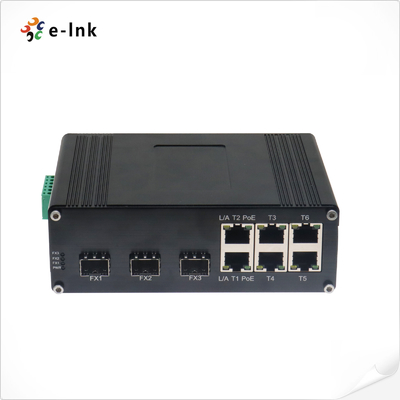 産業用 6ポート 10/100T 802.3af/at PoE + 3ポート 100BASE-FX イーサネット スイッチ