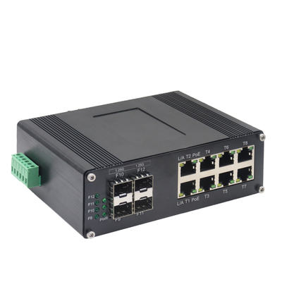 産業用8ポート10/100/1000T 802.3at PoE + 4ポート1000X SFPイーサネットスイッチ