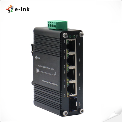 ミニ産業用4ポート10/100/1000T 802.3at PoE + 1ポート100/1000X SFPイーサネットスイッチ、12〜48VDC入力および電圧ブースター