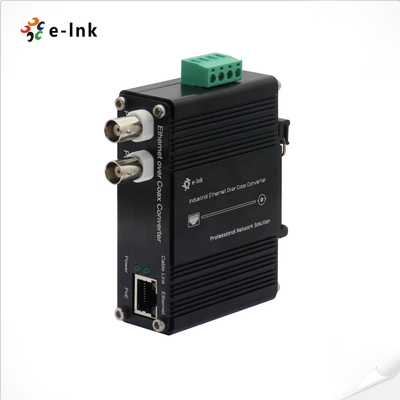 DINレール工業用10/100Base-TXイーサネット同軸エクステンダー、同軸ケーブル給電とPoE（Power over Ethernet）を同時サポート